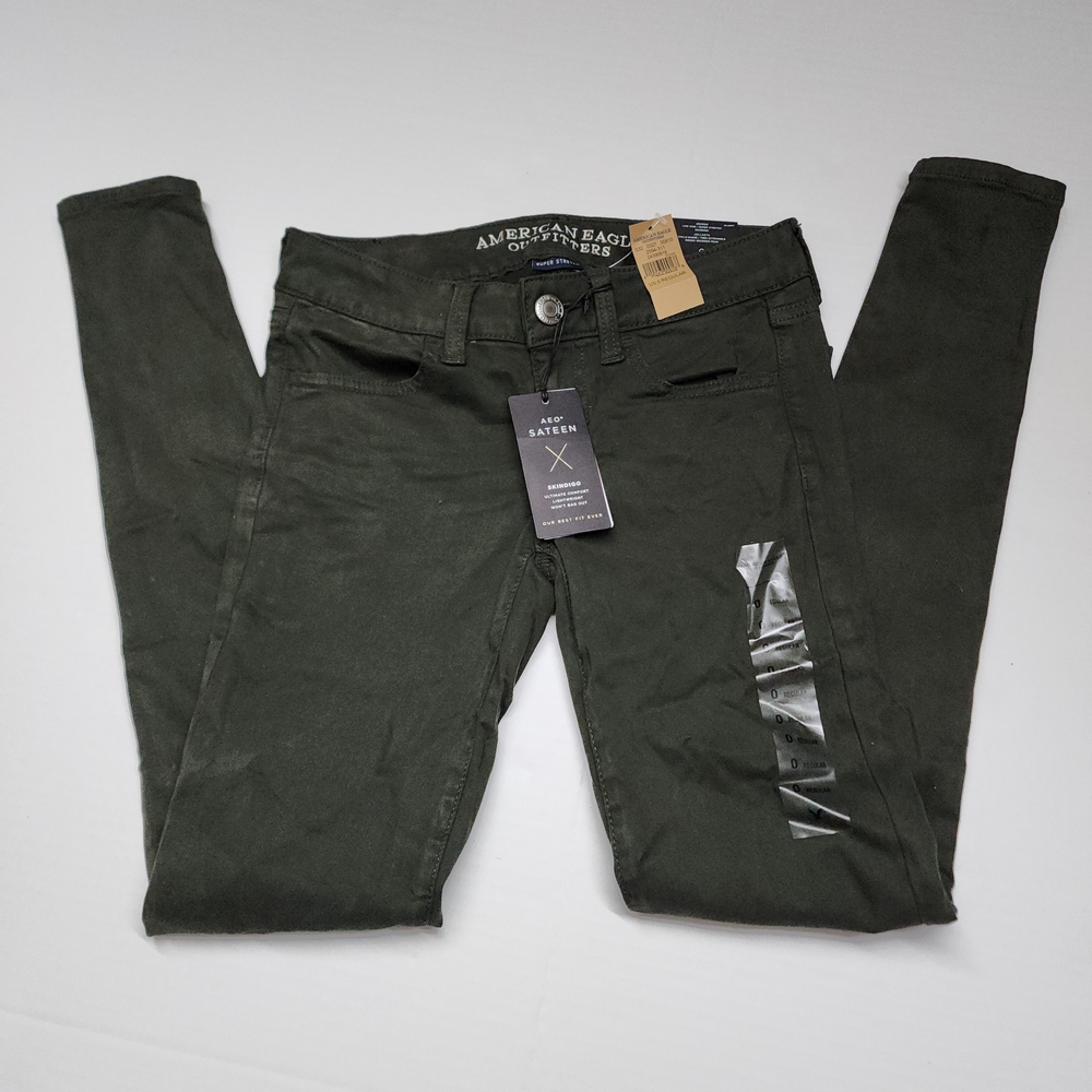 American Eagle Low Rise Skinny Jeans Women's Sz 0 NWT Y2K Olive Green Strech